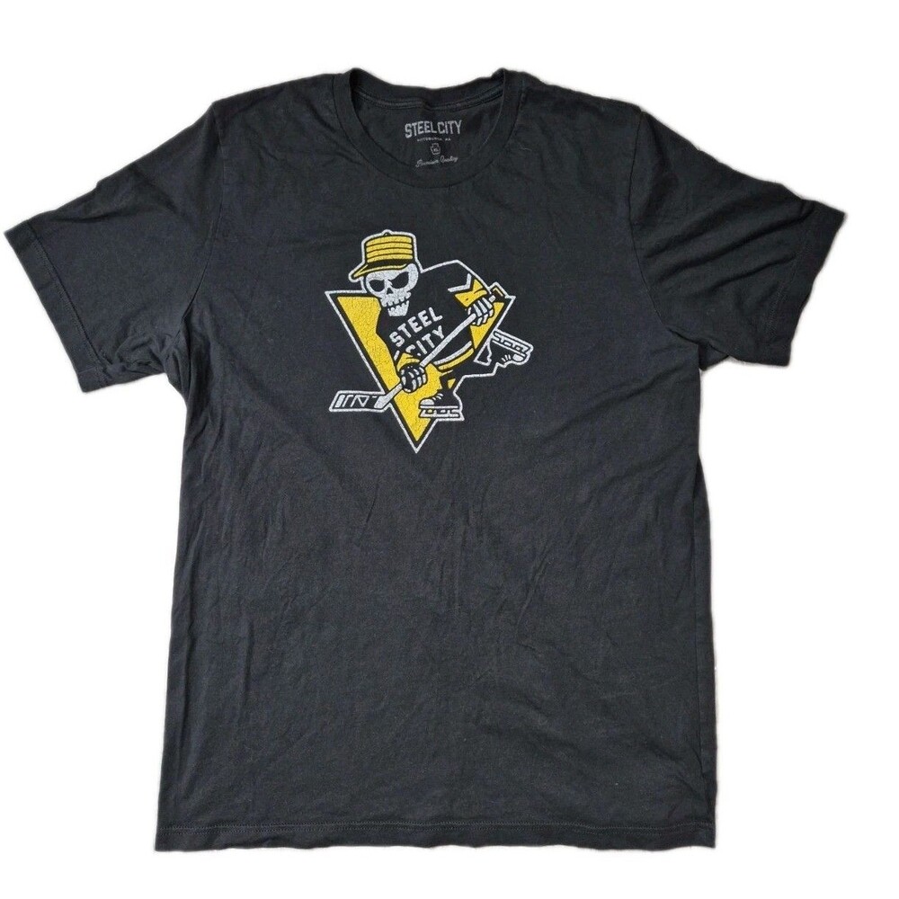 Steel City Pittsburgh Penguins Hockey T-Shirt Mens XL Black Gray NHL Graphic